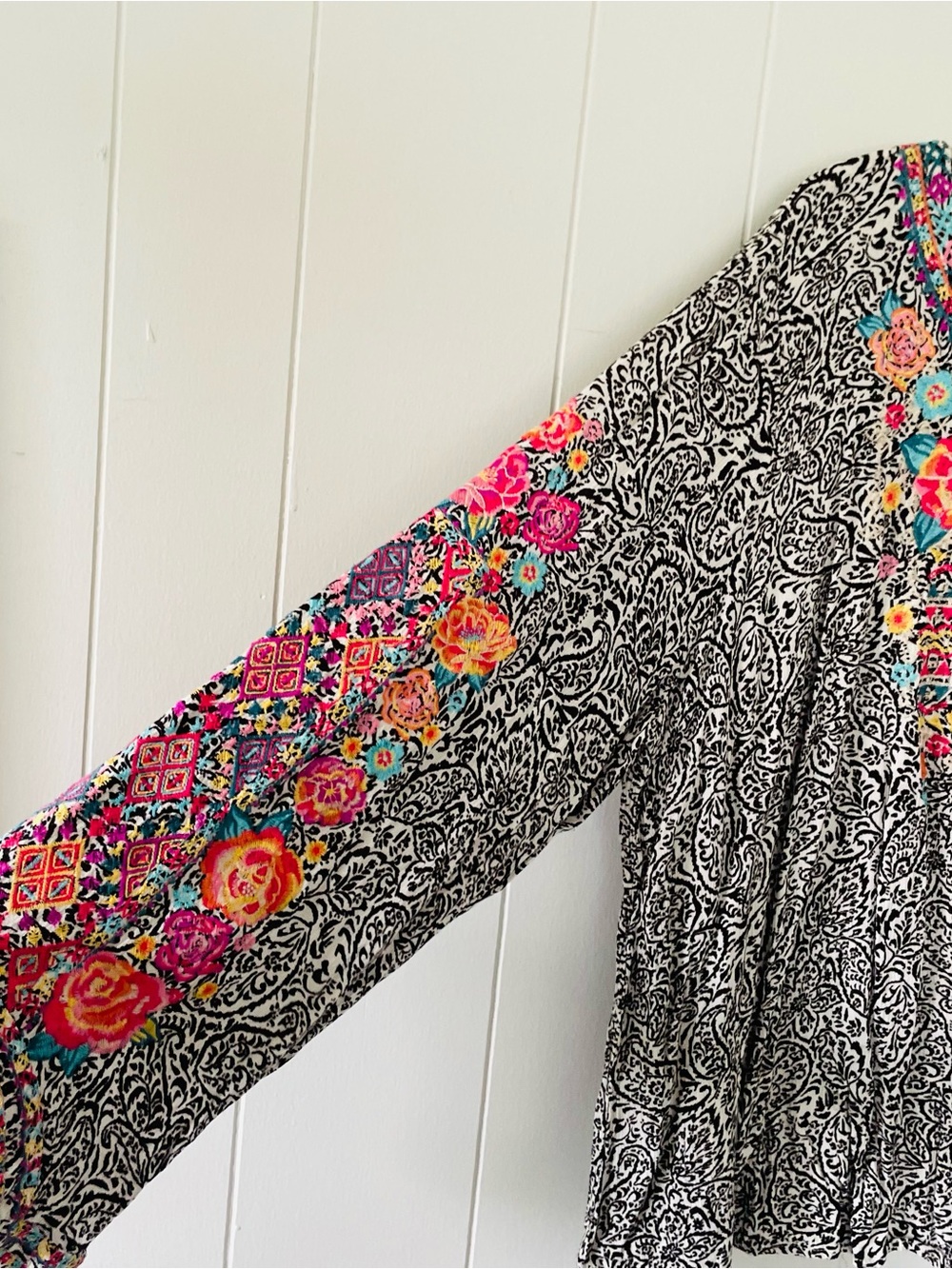 Savanna Jane Black & White Paisley Tunic with Bright Floral Embroidery - Picture 5 of 12